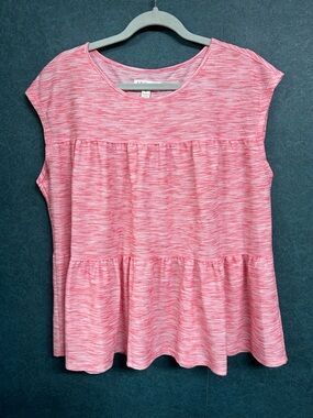 NWOT XL Studio by JPR Women’s Pink Heathered Cap-Sleeve Peplum Top